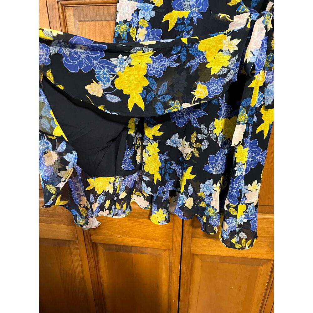 Banana Republic Women's Floral Chiffon Ruffle Wrap Dress Blue Multicolor Size 12 - Picture 11 of 12